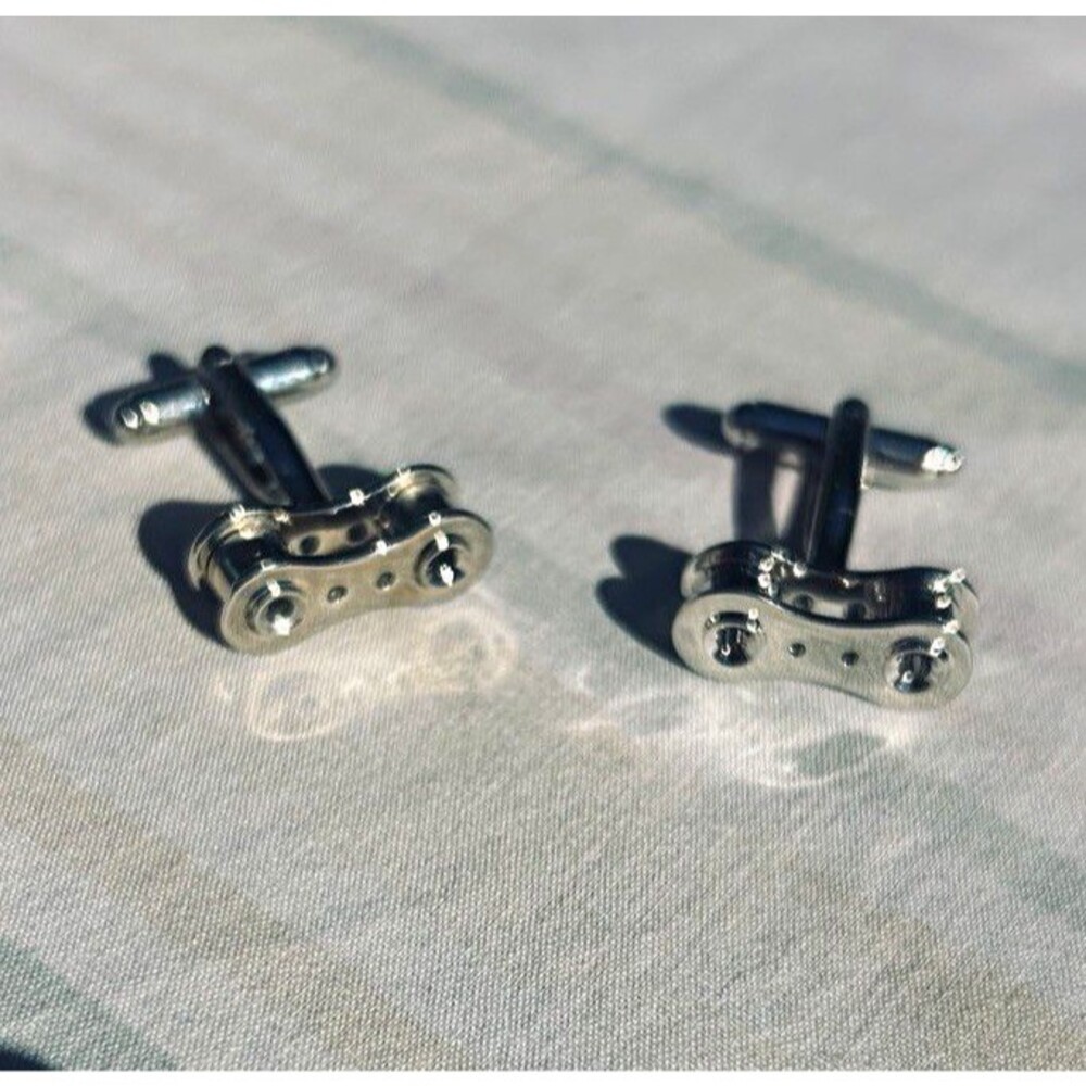 Men's Silver Metal Bullet Back Bicycle Chain Link Cufflinks, Asymmetrical